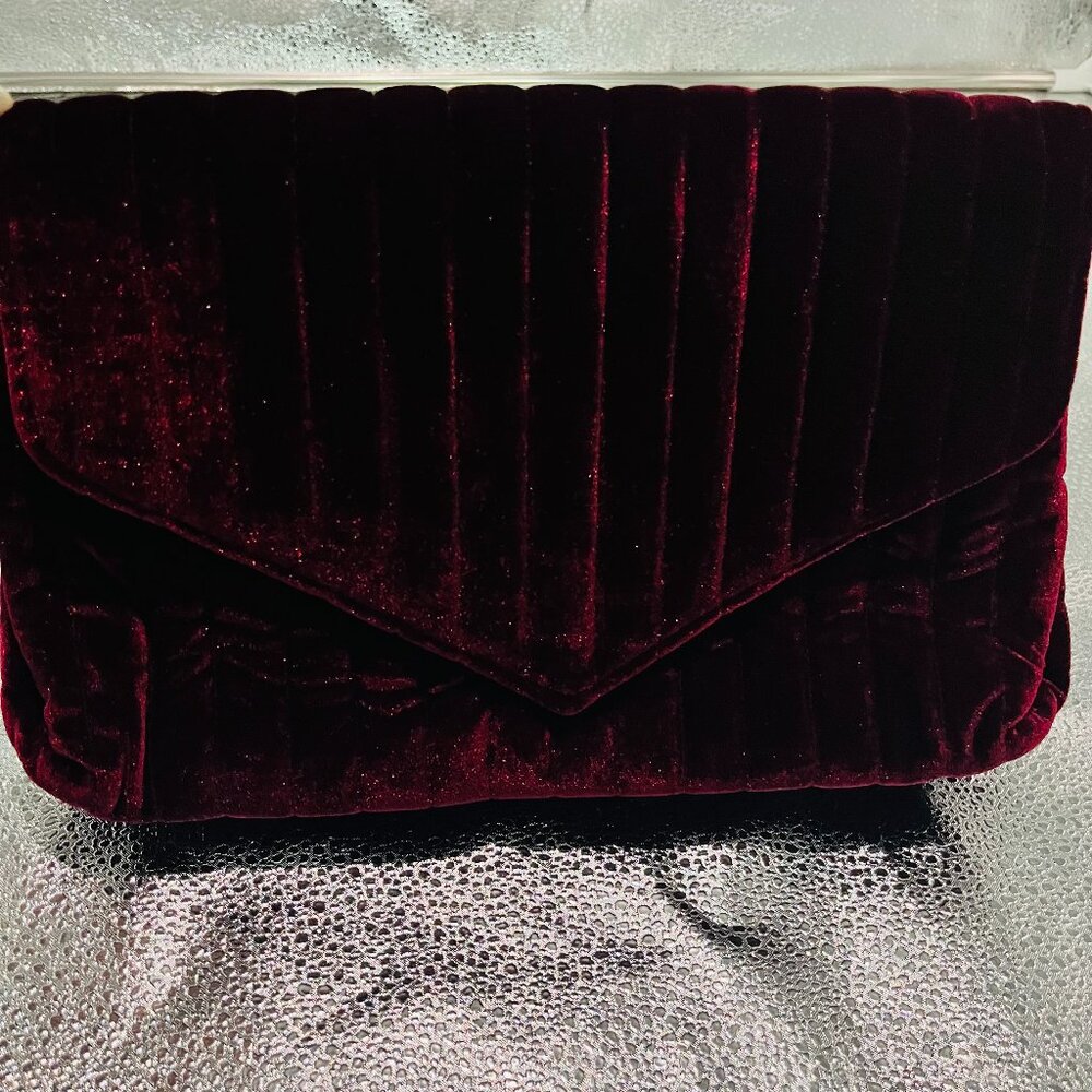 Ann Taylor Evening Clutch Bag Maroon Red Velvet Women's Flap Snap